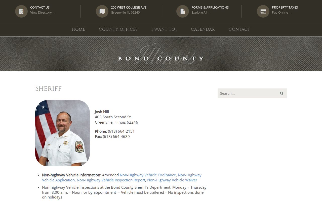 Bond County Sheriff contact and fee page without a public jail roster