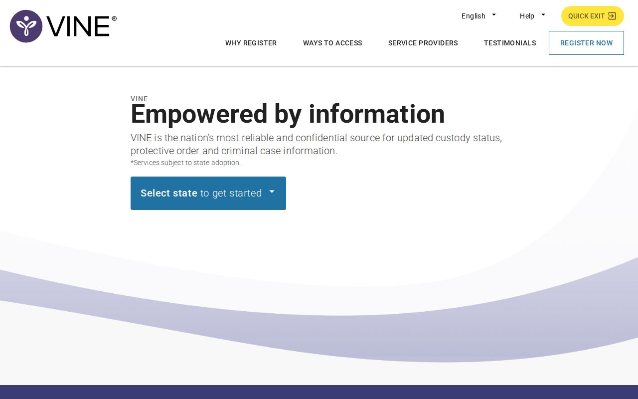 Neutral VINELink search screen for Illinois and Bond County custody information