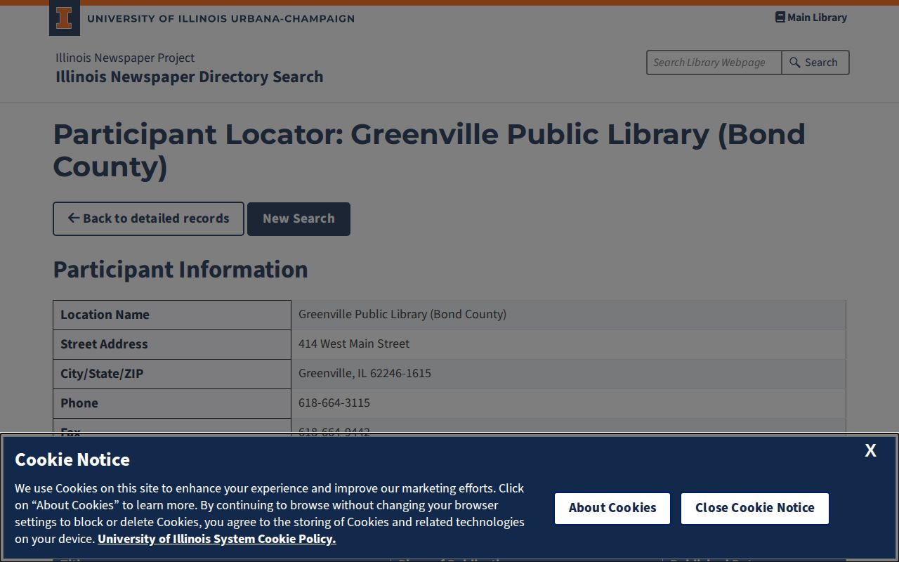 Illinois Newspaper Project record for Greenville Public Library newspaper holdings