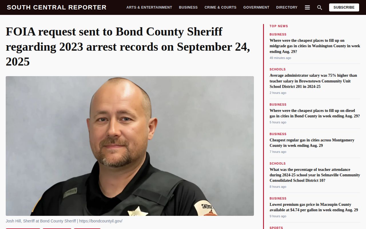 South Central Reporter story about a Bond County Sheriff arrest-records request